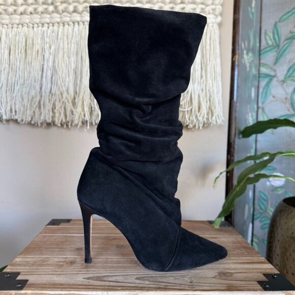 IRO The Stevie Gathered Slouch Black Suede Leather Heeled Boho Boots Size 38 / 7 - Picture 6 of 13